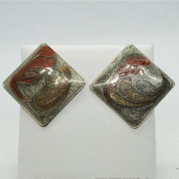 Vintage Silver, Red, & Gold Earrings - Picture 1 of 3